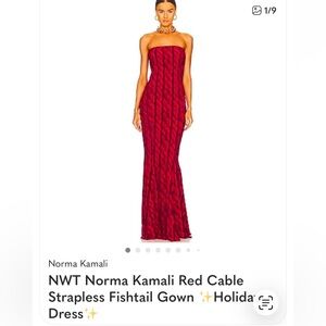 NWT Norma Kamali Red Cable Strapless Fishtail Gown ✨Holiday Dress✨